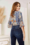 Double Take Tie Hem V-Neck Three-Quarter Sleeve Blouse Blouses - Tophatter Daily Deals