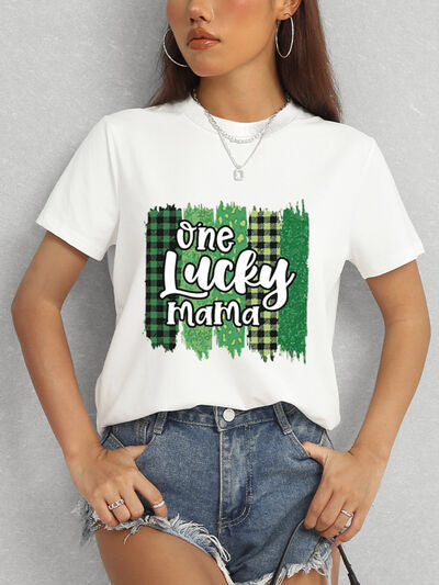 ONE LUCKY MAMA Round Neck T-Shirt Women's T-Shirts - Tophatter Daily Deals