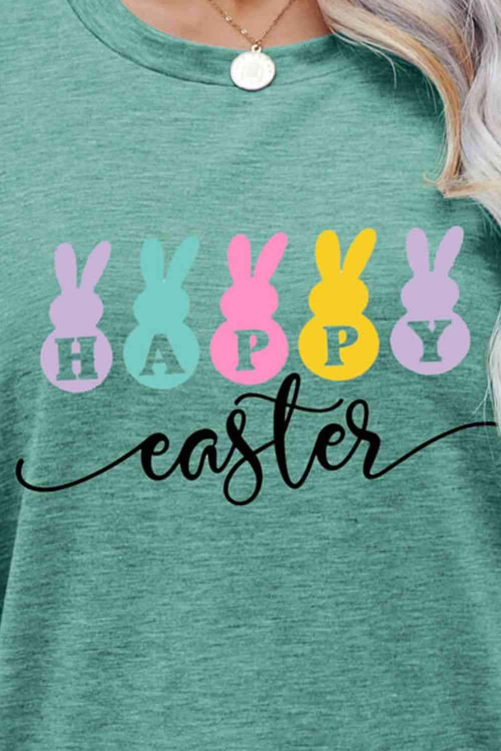 HAPPY EASTER Graphic Round Neck T-Shirt Women's T-Shirts - Tophatter Daily Deals