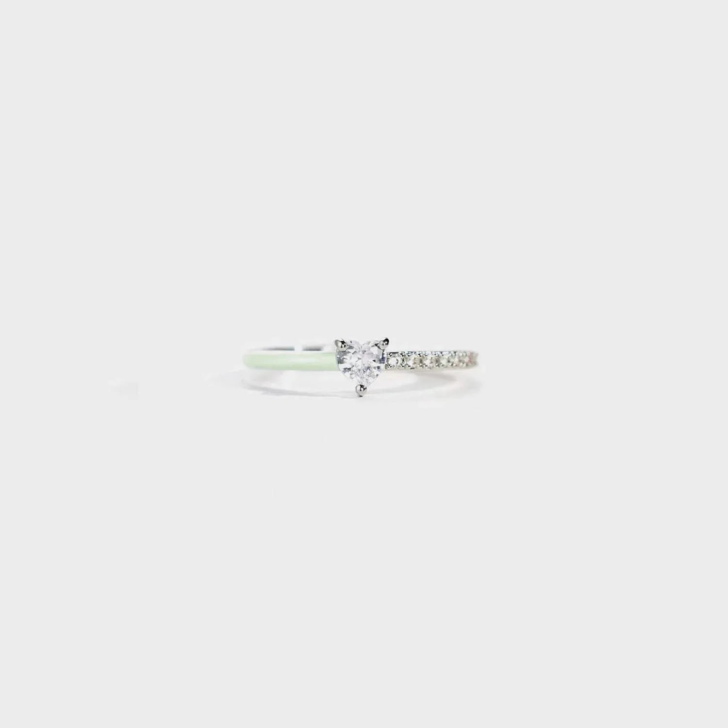 Heart Shape Inlaid Zircon Enamel Ring Light Green Rings - Tophatter Daily Deals