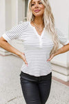 Striped Notched Short Sleeve T-Shirt Women's T-Shirts - Tophatter Daily Deals