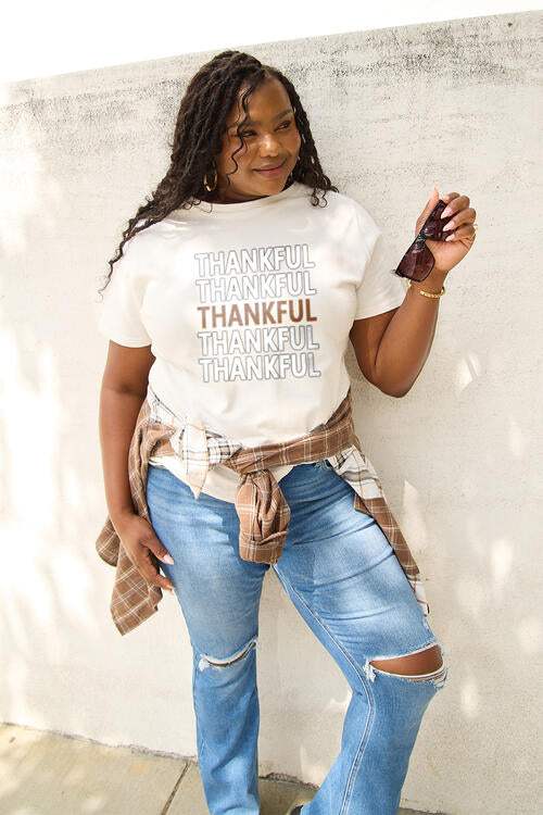 Simply Love Full Size THANKFUL Short Sleeve T-Shirt Women's T-Shirts - Tophatter Daily Deals