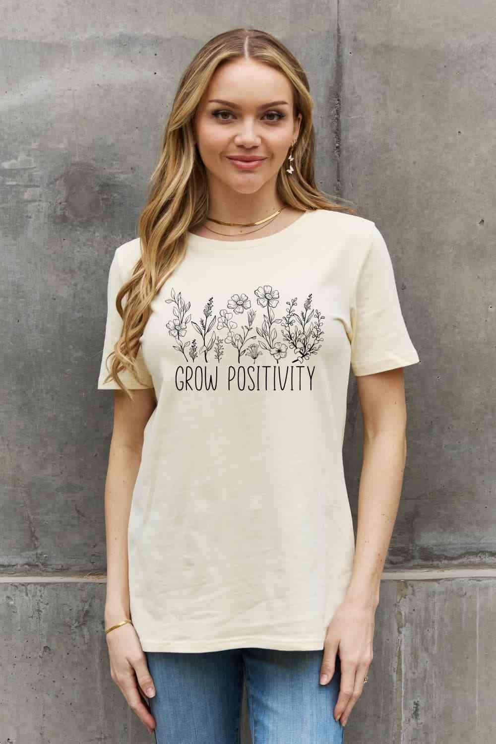 Simply Love Simply Love GROW POSITIVITY Graphic Cotton Tee Women's T-Shirts - Tophatter Daily Deals