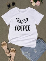 COFFEE Round Neck Short Sleeve T-Shirt Women's T-Shirts - Tophatter Daily Deals