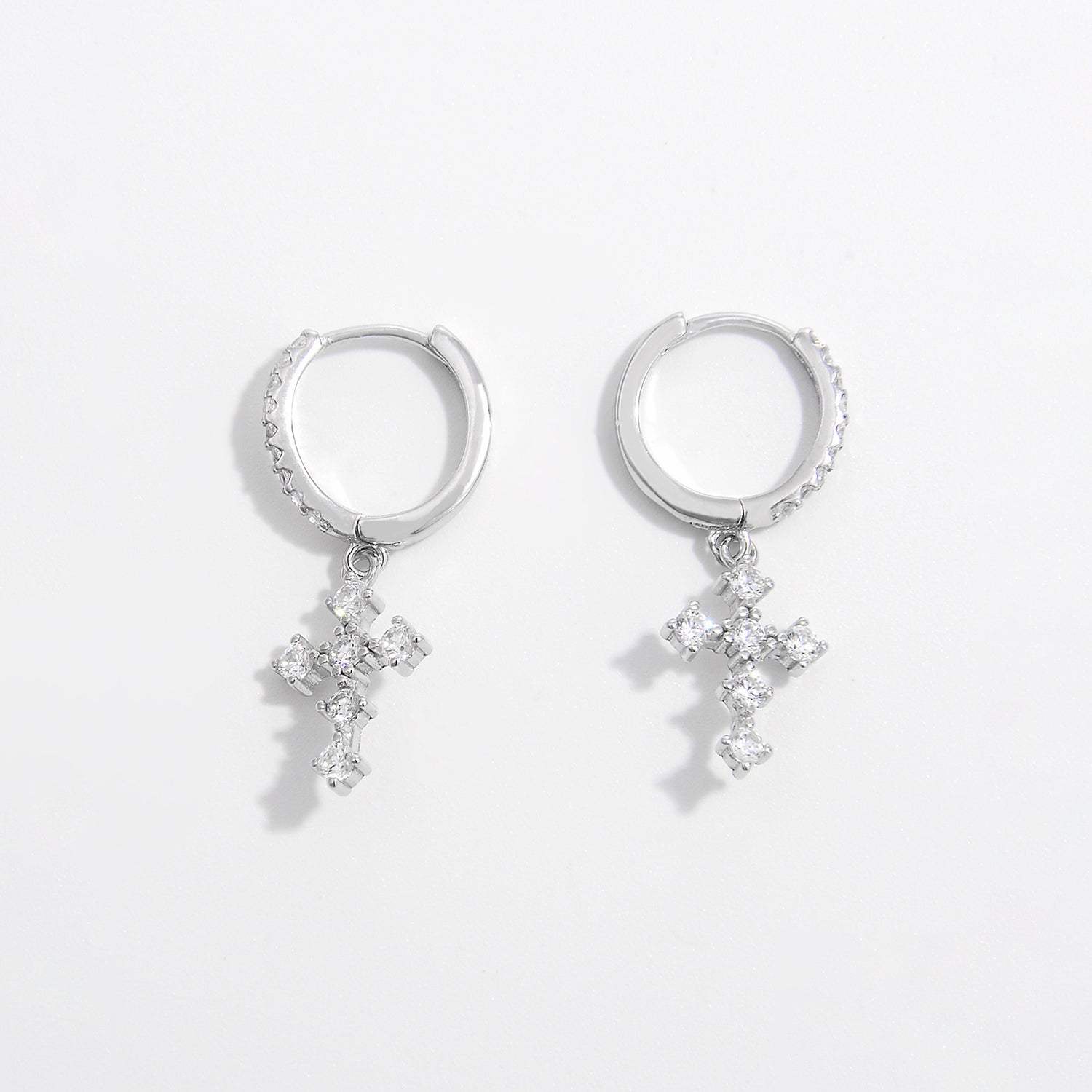 925 Sterling Silver Inlaid Zircon Cross Dangle Earrings Earrings - Tophatter Daily Deals