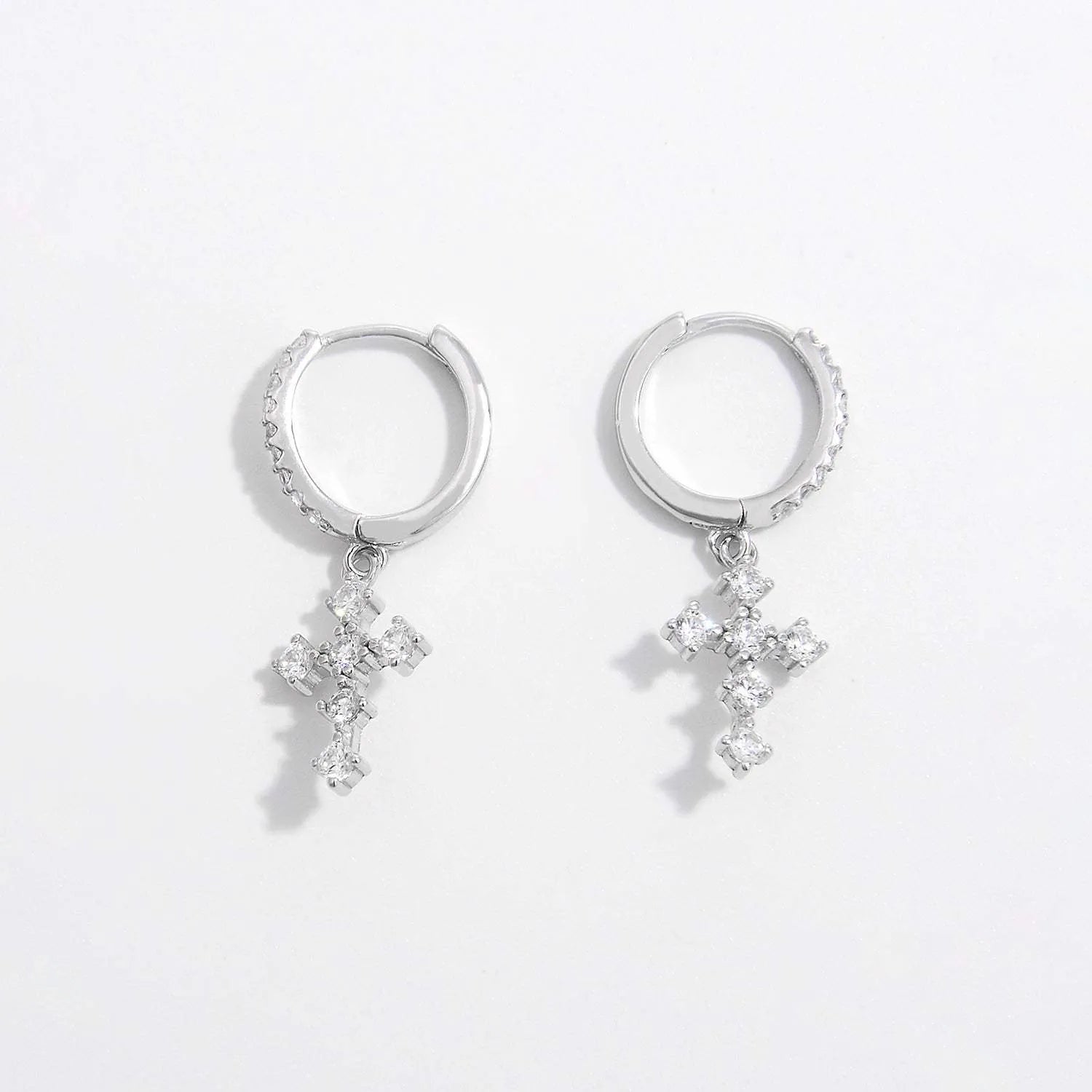 925 Sterling Silver Inlaid Zircon Cross Dangle Earrings Earrings - Tophatter Daily Deals