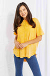 Zenana Start Small Washed Waffle Knit Top in Yellow Gold Yellow Gold Blouses - Tophatter Daily Deals