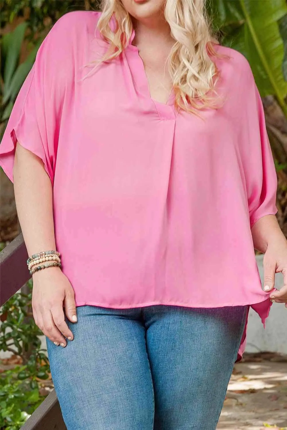 Plus Size Notched Neck Half Sleeve Blouse Blouses - Tophatter Daily Deals
