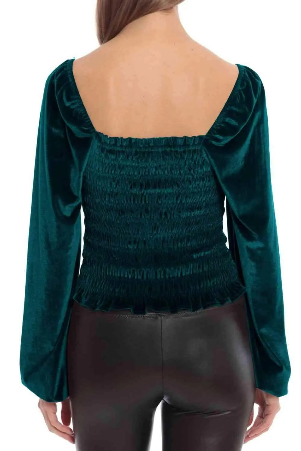 Double Take Smocked Square Neck Long Sleeve Blouse Blouses - Tophatter Daily Deals