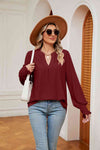 Notched Neck Flounce Sleeve Blouse - Tophatter Deals