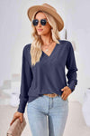 V-Neck Long Sleeve Blouse Navy Blouses - Tophatter Daily Deals