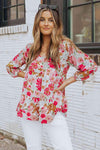 Floral V-Neck Tiered Babydoll Blouse Blouses - Tophatter Daily Deals