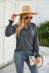 Heathered Flounce Sleeve Curved Hem Top Dark Gray Blouses - Tophatter Daily Deals