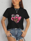 Heart Round Neck Short Sleeve T-Shirt Women's T-Shirts - Tophatter Daily Deals