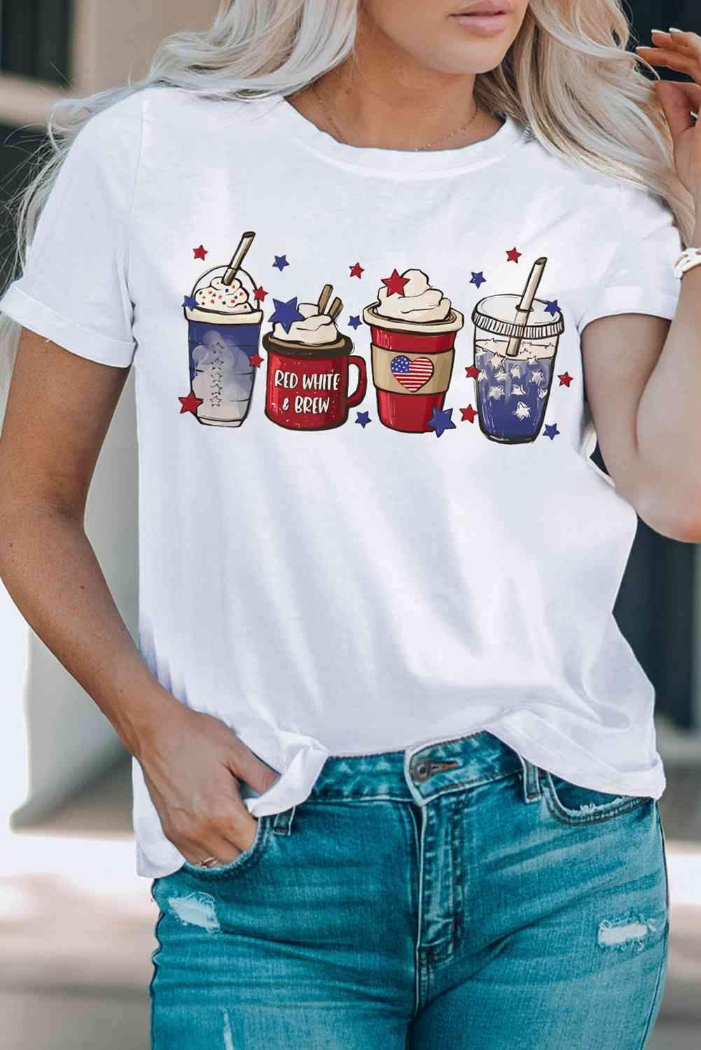 Cup Star Graphic Round Neck Tee Women's T-Shirts - Tophatter Daily Deals