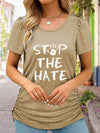 Round Neck Short Sleeve STOP THE HATE Graphic T-Shirt Tan Women's T-Shirts - Tophatter Daily Deals