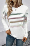 Striped Round Neck Long Sleeve T-Shirt Women's T-Shirts - Tophatter Daily Deals