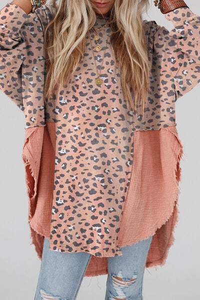 Textured Leopard Dropped Shoulder Blouse Blush Pink Blouses - Tophatter Daily Deals