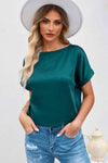 Round Neck Cuffed Sleeve Top Women's T-Shirts - Tophatter Daily Deals