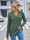 Ribbed Notched Long Sleeve T-Shirt with Pocket Gum Leaf Women's T-Shirts - Tophatter Daily Deals