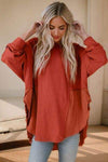 Contrast Texture Round Neck Long Sleeve Blouse Red Orange Blouses - Tophatter Daily Deals