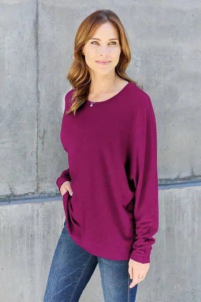 Double Take Full Size Round Neck Long Sleeve T-Shirt Women's T-Shirts - Tophatter Daily Deals
