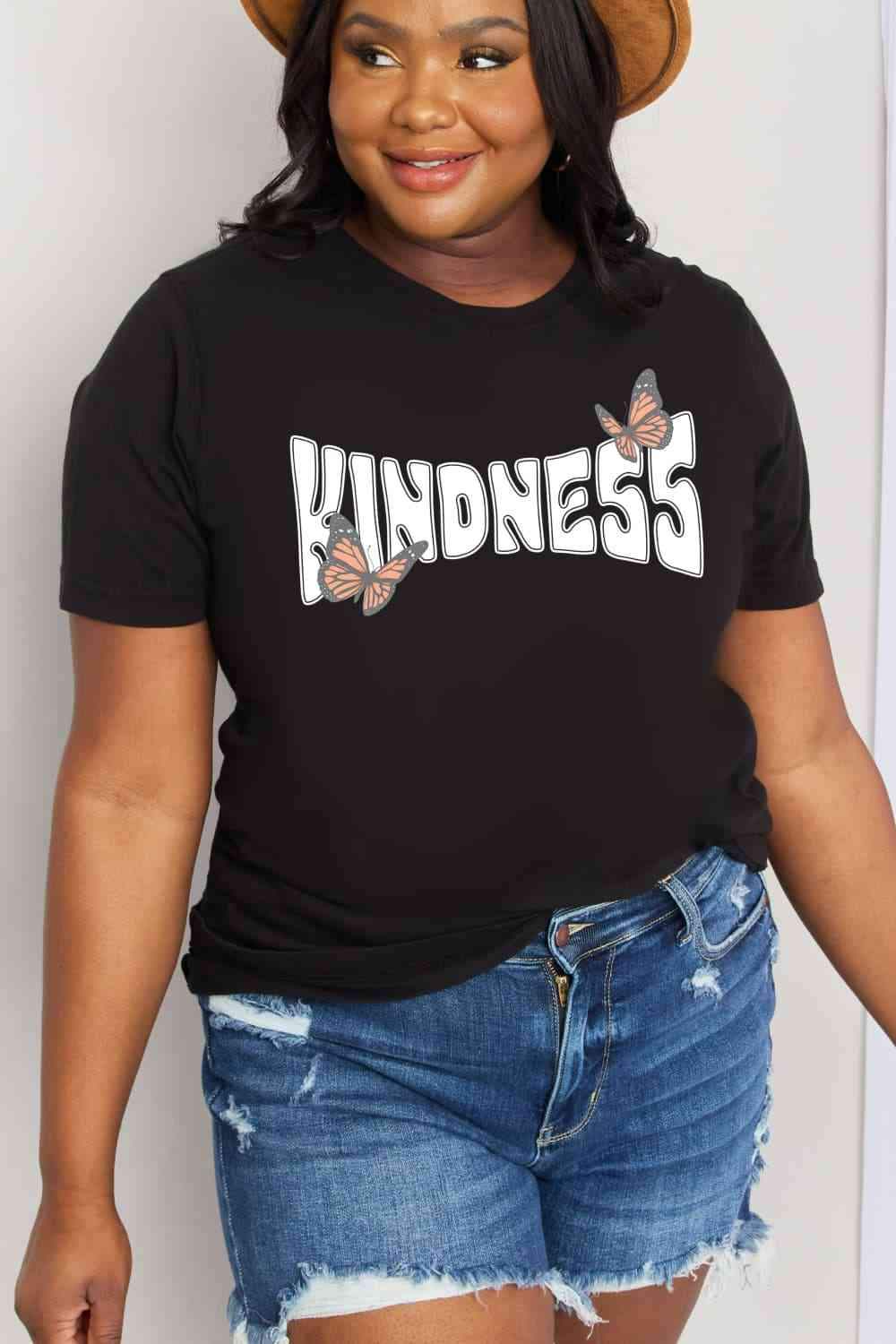 Simply Love Full Size KINDNESS Butterfly Graphic Cotton Tee Women's T-Shirts - Tophatter Daily Deals