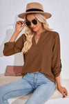 V-Neck Roll-Tap Sleeve Blouse Blouses - Tophatter Daily Deals