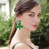 Stainless Steel Beaded Leaf Dangle Earrings Mid Green One Size Earrings - Tophatter Daily Deals