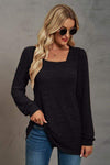 Square Neck Puff Sleeve T-Shirt Black Women's T-Shirts - Tophatter Daily Deals