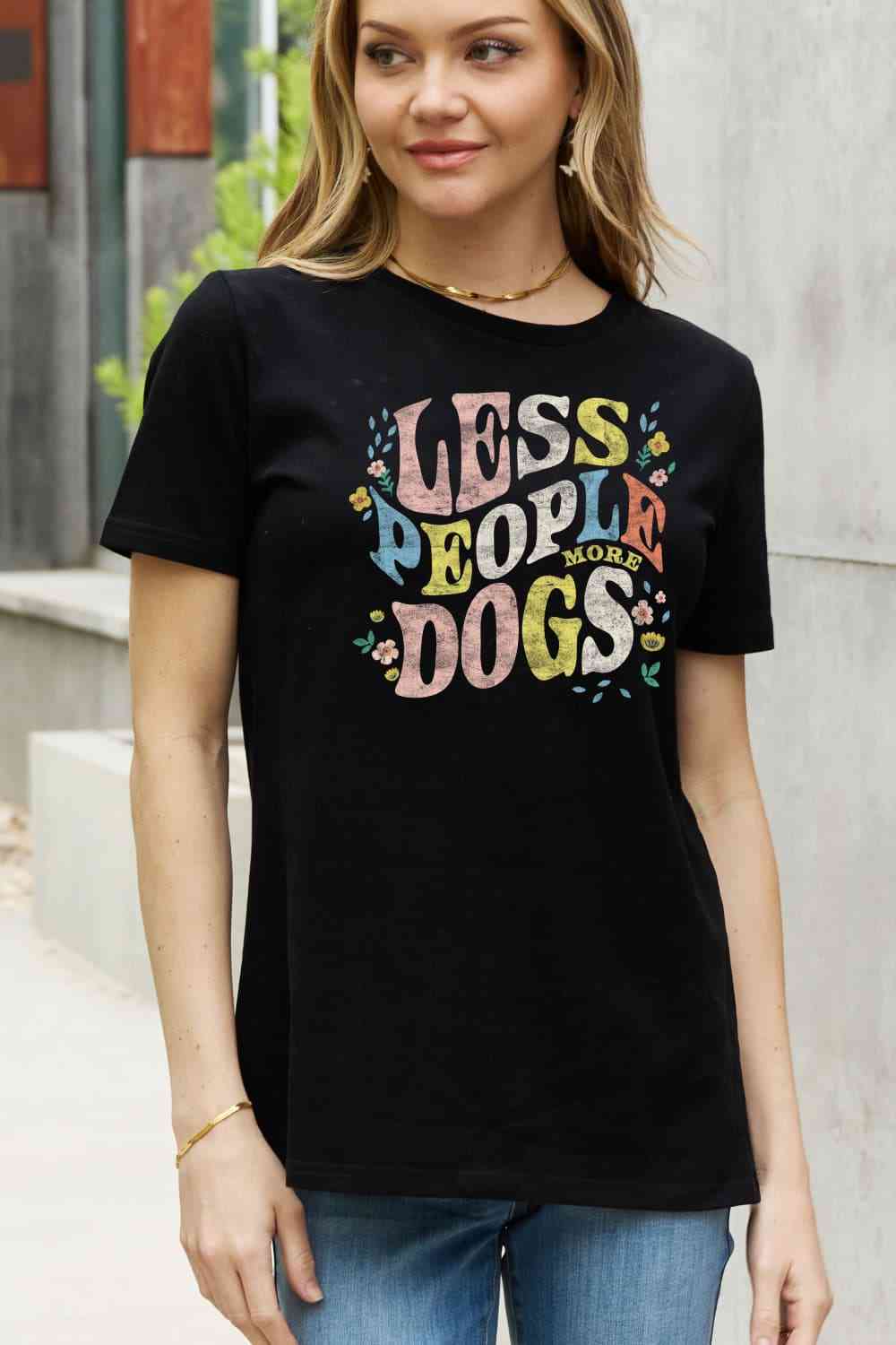 Simply Love Full Size LESS PEOPLE MORE DOGS Graphic Cotton T-Shirt Women's T-Shirts - Tophatter Daily Deals