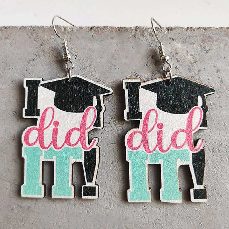 School Theme Wooden Dangle Earrings Style D One Size Earrings - Tophatter Daily Deals