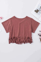 V-Neck Fringe Hem T-Shirt Women's T-Shirts - Tophatter Daily Deals