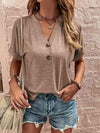 Notched Neck Short Sleeve Blouse Blouses - Tophatter Daily Deals