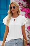 Eyelet Tie-Neck Flutter Sleeve Blouse White Blouses - Tophatter Daily Deals