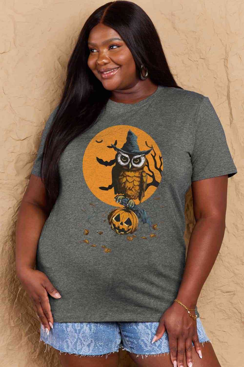 Simply Love Full Size Holloween Theme Graphic Cotton T-Shirt Charcoal Women's T-Shirts - Tophatter Daily Deals