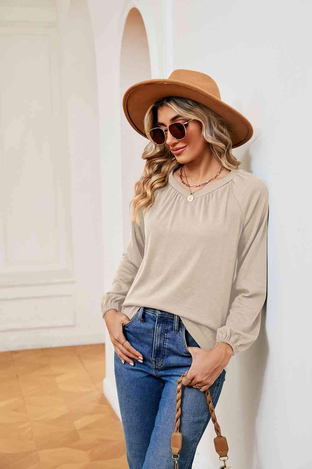 V-Neck Long Sleeve T-Shirt Women's T-Shirts - Tophatter Daily Deals