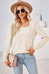 Square Neck Puff Sleeve T-Shirt Women's T-Shirts - Tophatter Daily Deals