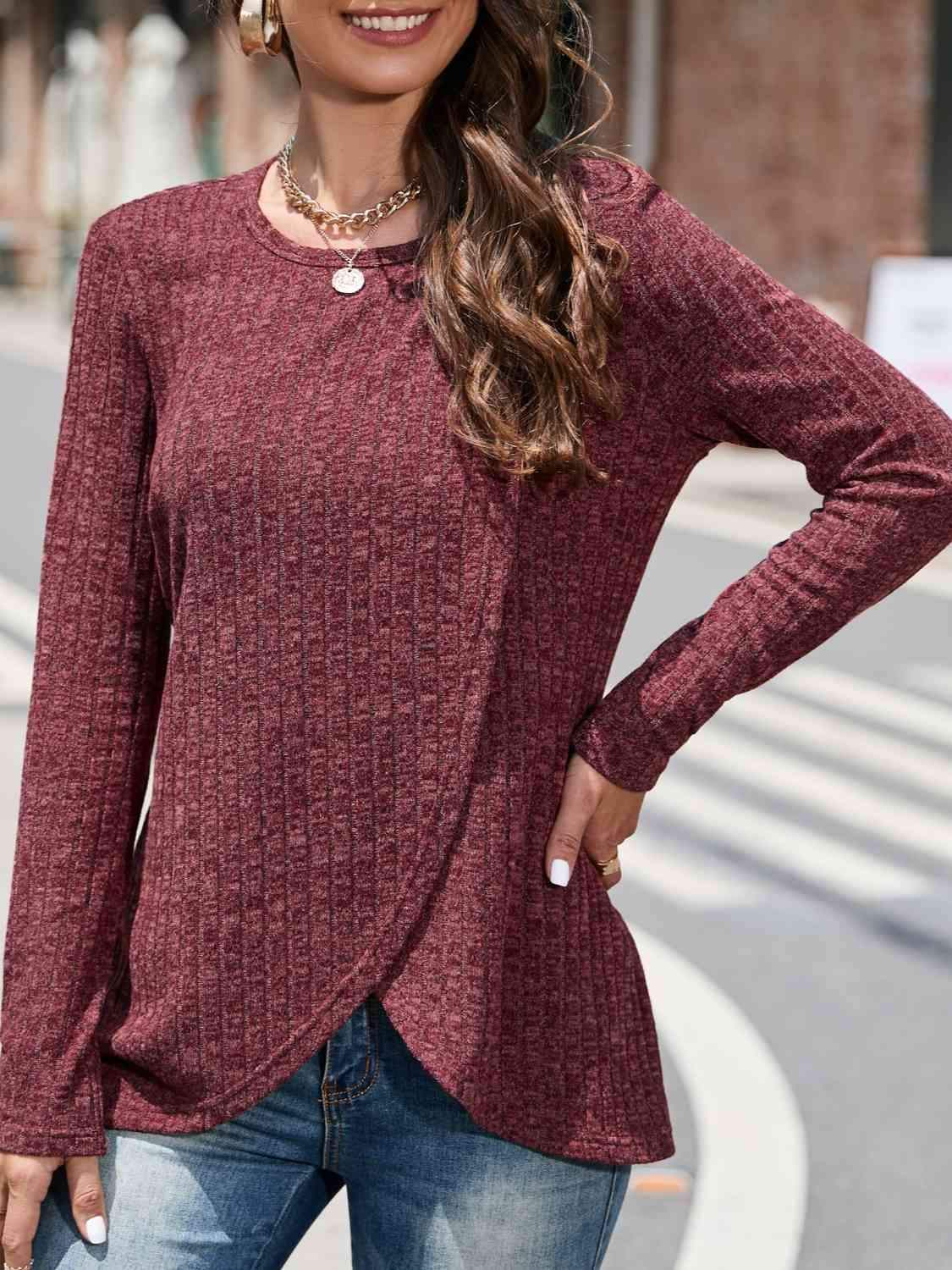 Round Neck Long Sleeve T-Shirt Women's T-Shirts - Tophatter Daily Deals