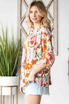 Floral Notched Neck Balloon Sleeve Blouse Blouses - Tophatter Daily Deals