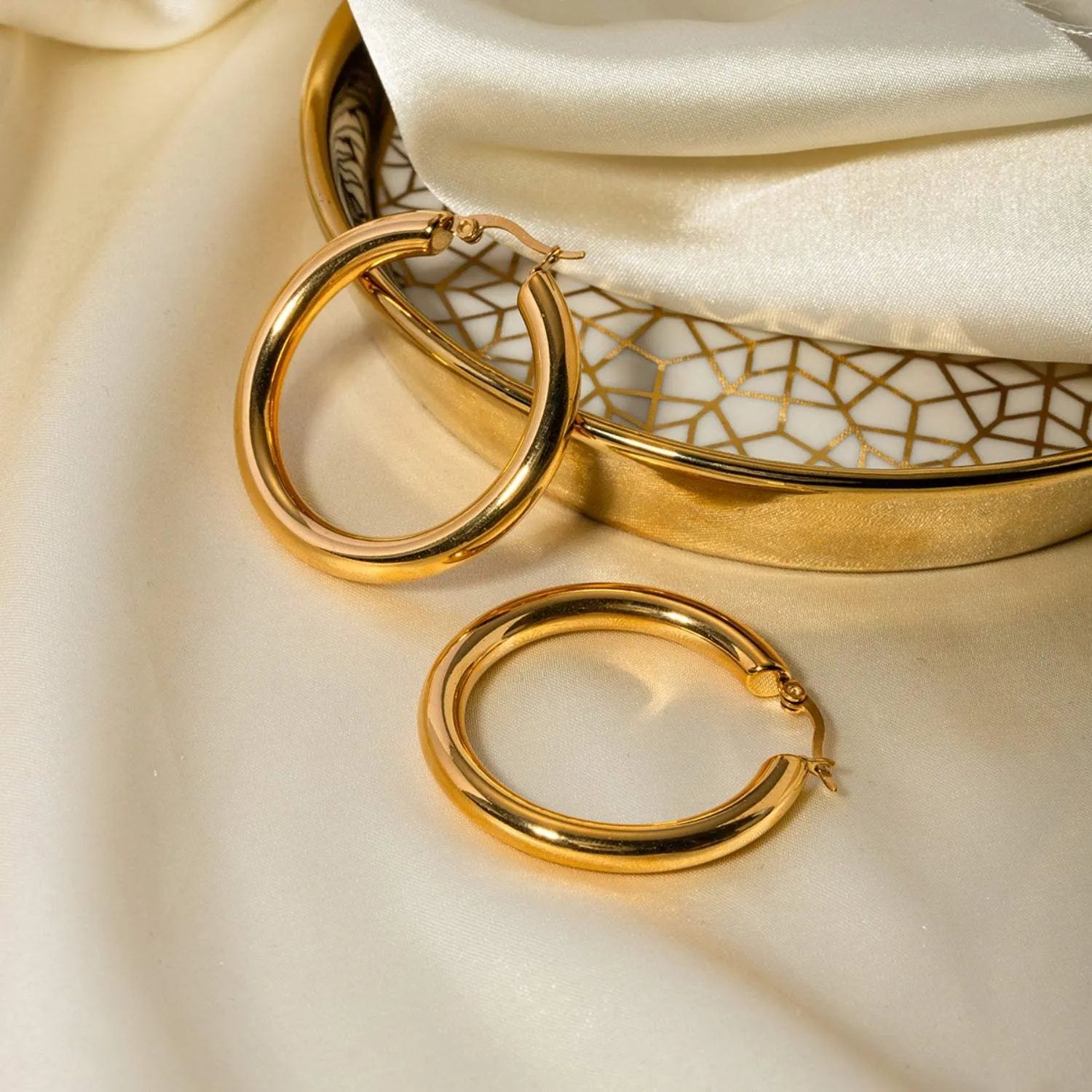 18K Gold-Plated Stainless Steel Huggie Earrings Gold One Size Earrings - Tophatter Daily Deals