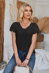 Eyelet V-Neck Lace Short Sleeve T-Shirt Women's T-Shirts - Tophatter Daily Deals