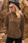 Printed Round Neck Long Sleeve Blouse Camel Blouses - Tophatter Daily Deals