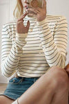 Striped Turtleneck Long Sleeve T-Shirt Women's T-Shirts - Tophatter Daily Deals