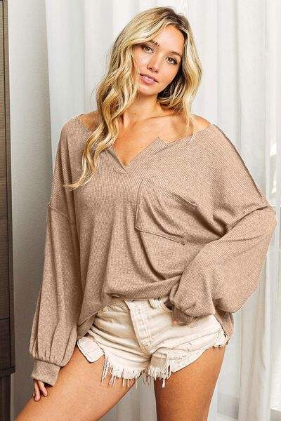 BiBi Exposed Seam Long Sleeve Top TAUPE Blouses - Tophatter Daily Deals