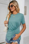 Ruched Round Neck Short Sleeve T-Shirt Women's T-Shirts - Tophatter Daily Deals