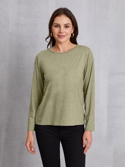 Round Neck Long Sleeve T-shirt Mist Green Women's T-Shirts - Tophatter Daily Deals