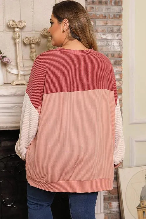 Plus Size Color Block Long Sleeve Top Blouses - Tophatter Daily Deals