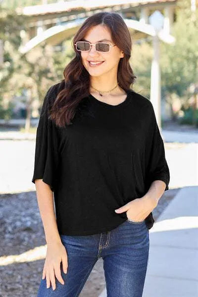 Basic Bae Full Size Round Neck Drop Shoulder T-Shirt Black Women's T-Shirts - Tophatter Daily Deals