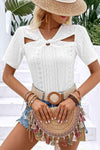 Twisted Front Short Sleeve Eyelet Blouse Blouses - Tophatter Daily Deals